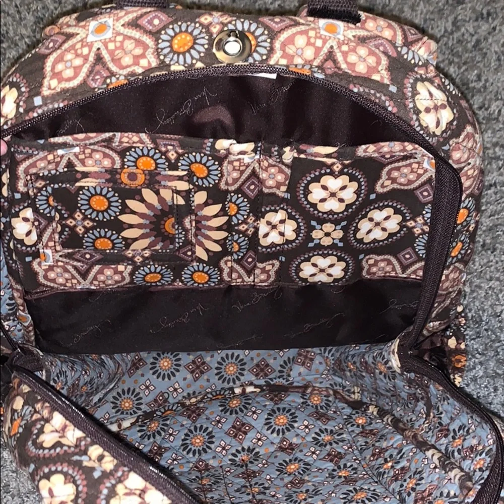 Vera Bradley Brown Floral Quilted Backpack with Cream and Orange Accents